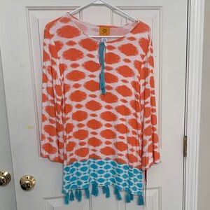 Ruby Rd. NWT Orange/Turquoise and White Tunic